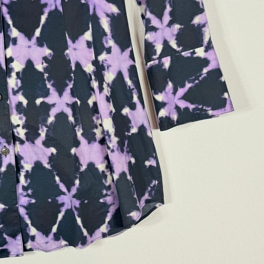 Lafayette 148 Womens 2 Purple Black Cotton Blend Button‎ Down Shirt Top Career - Picture 3 of 7